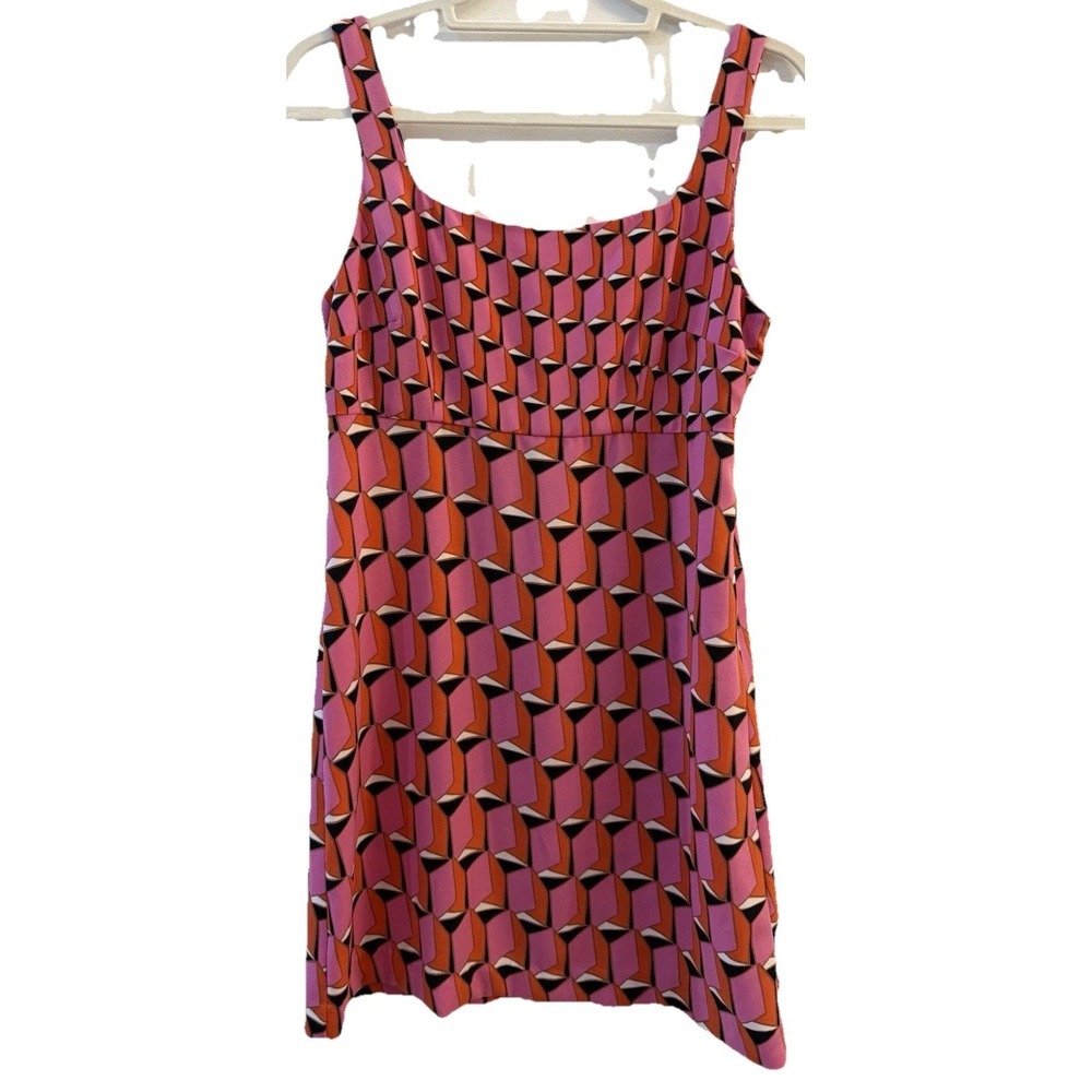 Diane Von Furstenberg Dress‎ Womens 6 Pink Orange Black Geometric Retro Casual